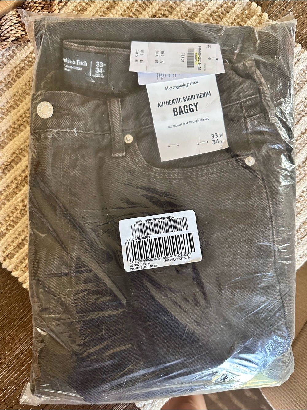 Abercrombie & Fitch Men’s Baggy Rigid Denim Jeans - Walnut Wash